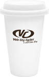 9980-Double Wall White Ceramic Cup w/White Lid