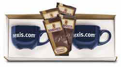 Latte Mug Set 2 Coffe Mugs printed in one color with the logo of your choice, coffee or cocoa packets and a gift box. Order online Easy Secure