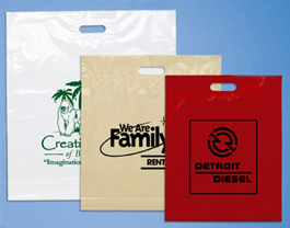 Plastic Bags Custom Printed, Tradeshow bags, die cut handle bags. Printed bags